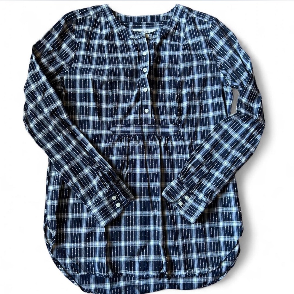 LOFT Checkered Navy and White Top